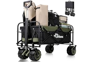SAMAX Wózek ogrodowy, wózek plażowy, 200 kg, składany wózek ręczny, offroad, edycja kempingowa, kolor czarny/zielony matcha