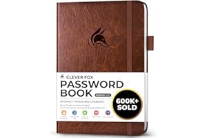 Clever Fox Rubrica con schede, indirizzi Internet e password Organizer Logbook con schede alfabetiche. Taccuino per computer e siti web (marrone)