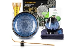 TEANAGOO MATCHA KIT 7 pezzi, Matcha Cerimoniale, kit per matcha Junware-Blue, set da tè matcha per preparare la colazione/latte, regalo per gli amanti del matcha