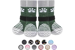 PUPTECK Anti Slip Dog Socks 2 Pairs with Grips for Hardwood Floors, Shoes for Hot/Cold Pavement, Paws Boots Stop Prevent Licking, Booties for Senior Small Large Dogs