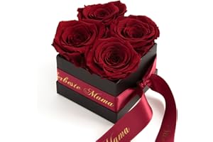 ‎ROSEMARIE SCHULZ HEIDELBERG ROSEMARIE SCHULZ Heidelberg Allerbeste Mama Geschenk ewige Rosen - Schwarze Rosenbox 4 konservierte Rosen haltbar 3 Jahre 8,5x8,5cm - Muttertagsgeschenke Ideen (Allerbeste Mama, Dunkel Rot)