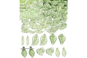 ‎UYRVAPE UYRVAPE 300 PCS transparente Blatt-Anhänger, klares Acryl, grüne Charms, Perlenkappen, Blumenmuster, zum Basteln von Schmuck, Armbändern, Halsketten, Ohrringen, Kunststoff