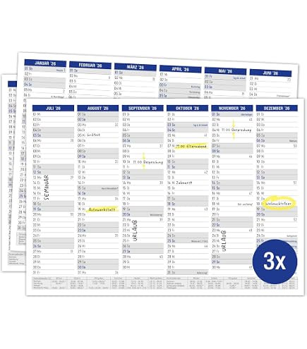 Calendrier Mural Tableau 2026 Format A4 Paysage - 14 Mois (déc 2025 à Janv 2027) - Vacances Incluses, Carton Rigide - Planning Annuel Design 'Rainbow'