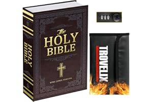 Sekam Buchtresor mit Zahlenschloss, Versteckter Safe (24 x 15 x 5,5 cm) mit Feuerfester Tasche, Buchbox Versteckte Aufbewahrung,Geldverstecke für Zuhause,Geldkassette Buchsafe für Bargeld (Bibel M)