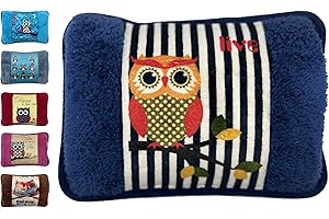 VITBEL Borsa Acqua Calda Elettriche con Morbida Fodera in Peluche; 500 watt;Temperatura max 75°C;utile come Scaldamani e Scaldapiedi;Ideale per Alleviare Dolori Muscolari,Dorsali e Mestruali (Gufo-Blu)