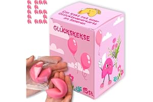 D&D Fun Cookies Pink Lucky Cookies 15 Pieces Vanilla Flavour Individually Wrapped Lovely Messages in German & English Favours for Weddings, Christenings & Birthdays