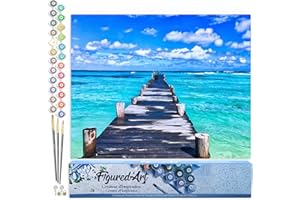 Figured'Art Peinture par Numéro Adulte Ponton sur mer paradisiaque - Activité Manuelle Kit de Loisir Créatif DIY Numéro d'art Complet - 40x50cm sans châssis en Bois