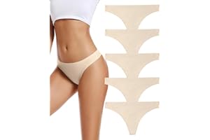 Voenxe Damskie Bezszwowe Bielizna Stringi, Damska Niewidoczne Majtki Z Stringami Paski, Bielizna Damska Bezszwowa, Brazylijskie Z Mikrofibry Wielopak Dla Kobiet,OddychająCe,RozciąGliwe,MięKkie,5 Sztuk