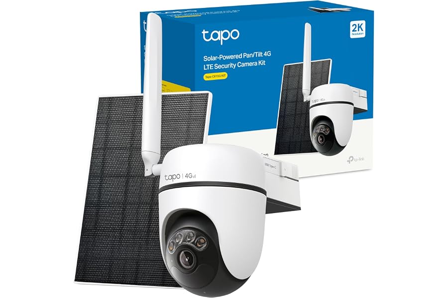 Tapo C615G Kit - 4G LTE Solar Security Camera with Pan/Tilt 360°, Color Night Vision, AI Person/Vehicle/Pet Detection, Local 
