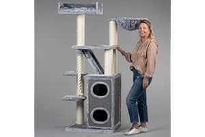 RHRQuality Arbre à Chat Grand Chat XXL Cat Penthouse pour Maine Coon Grand Arbre à Chat Lourd pour Chat Escalade et Meubles à gratter Tronc épais (Standard, Gris Clair)