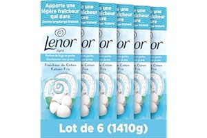 Lenor Light Parfum De Linge En Perles, Environ 100 lavages (235g x6), Parfum Fraîcheur De Coton, Jusqu’à 12 Semaines De Fraîcheur Continue, Même Dans L’Armoire, Intensité Personnalisable