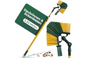 Brosse de nettoyage pour gouttières et coins - Brosse Novaliv de 3,3 m avec grattoir et manche télescopique