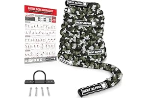 Next Alpha Battle Rope - Corda da Allenamento - 38mm/50mm, 9m/12m/15m - Fascette di Protezione - Ancoraggio a Muro - Workout Instruction Poster