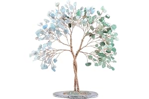 ‎KYEYGWO KYEYGWO Grüner Aventurin & Aquamarine Heilung Kristall Geldbaum auf Achat Scheiben Base, Handmade Edelsteinbaum Feng Shui Bonsai Baum Deko Stein Glückbaum Liebe Ornament für Glück, Reichtum