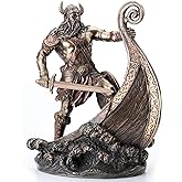 Veronese Design 9,5 İn&ccedil; Norse Viking Uzun Gemide Ayakta Duran Savaş&ccedil;ı Antika Bronz Kaplama Heykeli