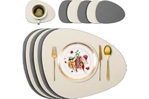 DELENTO Set of 6 Washable Placemats with Coasters, Double-Sided Placemats Leather Look Waterproof Place Mats for Dining Table, Kitchen, Restaurant & Home (Beige & Grey)