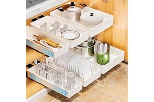 Glorlliant 1 Paquete de Organizador de Armario Extraíble, Cajón Extensible para Armario de Cocina (40 Cm de Profundidad X 27 Cm de Ancho X 7 Cm de Altura), Cajón Deslizante Deslizable, No es Necesario