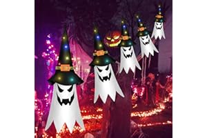 YKGUTILU Halloween Glowing Witch Hats, Outdoor Decor Hanging Colorful LED Ghost Halloween String Lights, Scary Halloween Decor Outdoor Indoor for Home, Party, Yard, Garden Horror Decor, Battery Operated