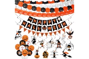 Xyxu Halloween Decorations Indoor Set - Reusable Happy Halloween Decor & Trick or Treat Banners, Ghosts Pumpkin Bat Bunting Garland, Spooky Witch, Skeleton, Spider Hanging Swirl for Party Decorations