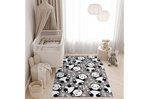‎TAPISO TAPISO Pinky Teppich Kurzflor Grau Schwarz Weiß Modern Panda Bär Teddy Design Kinderzimmer Kinderteppich Spielteppich ÖKOTEX 120 x 170 cm