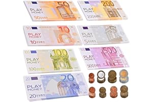 GOLDGE 215 Dinero de Juguete para Niños, Billetes Falsos 5, 10, 20, 50, 100, 200 y 500 Billetes de Juguete como Materiales de Aprendizaje para Niños, para Caja Registradora Niño, Juego de rol
