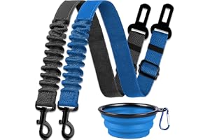 Dog Seat Belt, 2-Piece Set Retractable Dog Car Seatbelts Adjustable Pet Seat Belt for Vehicle Nylon Pet Safety Seat Belts Heavy Duty & Elastic & Durable Car Harness for Dogs, Black-Blue