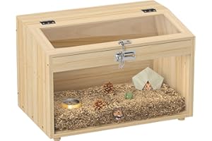 PawHut Cage à Hamster en Bois, Cage à Souris avec Couvercle ouvrable, fenêtre en Acrylique et Trous de Ventilation pour Hamsters Nains et gerbilles, 55 x 35 x 35 cm, Effet Bois Naturel