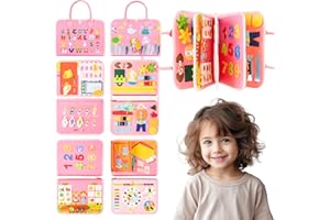 NICUBABY Busy Board Giochi Montessori per Bambini dai 2 ai 7 Anni, Tavola Sensoriale per Sviluppo Motorio e Cognitivo, Chiudibile a Valigetta (Rosa)