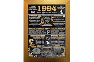 Aryllis A4 Framed 30th Birthday Print, The Year You Were Born - 1994, Manufactured in the U.K., Birthday Gift for 30 Year Old - Gold Frame