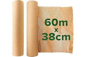 PAPER BUBBLE WRAP X Honeycomb Sustainable thick Paper Packaging Roll 38 cm x 60 M, Eco-Friendly Brown Craft bubble wrap cushioning for Breakables, Packing, Fragile, Shipping, Moving House, Gift. Proudly made in the UK