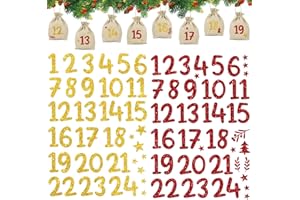BOOMTOP 2 Bögen Bügelbild zum Aufbügeln Adventskalender Zahlen 1-24 Aufbügler Glitzer Adventszahlen Aufkleber Personalisierte Bügelbilder für Stofftasche Bügelfolie für Textilen Papier Holz Boxen Rot Gold