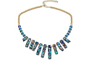 BLING JEWELRY Bleu Peck Bio Perles À Facettes Et Compresse Turquoise Pierre Irrégulière Bib Fan Déclaration Collier Ras Du Cou Colliers Western Bijoux Pour Femmes Ados Plaqué Or Perle Et Fermoir Réglable