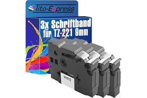 Tito-Express TZe-221, kompatibel ersättningsband för Brother P-touch 9 mm TZe-221 TZe221, TZ-221, TZ221, svart på vitt, 3-pack