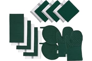 Lane Linen Dish Towels and Dishcloths Sets - 16 Pc Kitchen Towels Set, 500 Degree Heat Resistant Kitchen Mitts and Pot Holders, 100% Cotton Dish Towels, Kitchen Dish Rags for Washing Dishes - Green