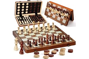 Purfex 2-in-1 Magnetic Wooden Chess & Checkers Set – Foldable Travel Board for Adults & Kids, Includes 2 Extra Queens, Pieces Storage Slots, Ideal Chess & Checkers Game for Beginners