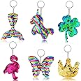 Yaomiao 6 Pcs Colorful Sequin Keychains Flip Sequin Keychain Party Bag Fillers Colorful Reversible Sequins Glitter Sequins Keychain for Birthday Party Gifts Adults Backpack Accessories