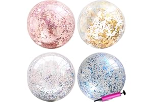 Hileyu 4 Palline Glitterate Color Oro Argento Glitterate Trasparenti, gonfiabili, riutilizzabili, Multicolore