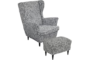 AQIGR Zestaw pokrowców na krzesła ze skrzydłami, w tym 2-częściowy pokrowiec na krzesło Wingback i pokrowiec na otomana, zdejmowany pokrowiec na fotel do salonu, który można prać w pralce (Color : #24)