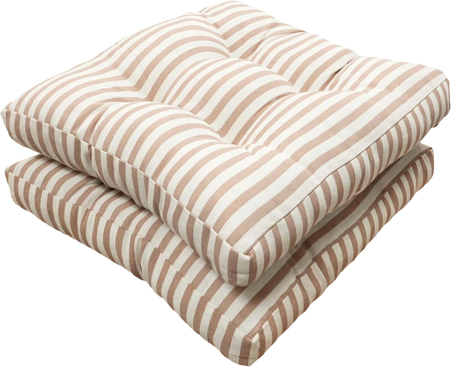 Viste tu hogar Pack 2 Cojines para Silla, 40x40x5 CM, Efecto Tridimensional, Relleno de 100% Poliéster, Ideal para Comedor, Terraza, Salón y Restaurante, Color Raya Beige, Fabricado en España