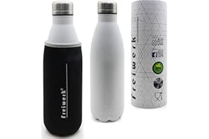 Termo Vacuum to Go de acero inoxidable, de Freiwerk, doble pared de cubierta protectora de neopreno, botella exterior plateada