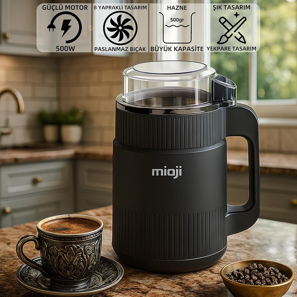Mioji CG34 500W Paslanmaz Çelik Bıçak Kompakt Baharat ve Kahve Öğütücü Siyah