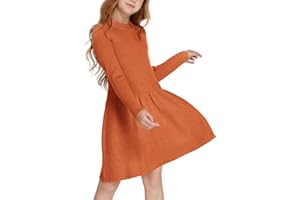 Arshiner Vestidos y Mamelucos de Manga Larga para niñas, Vestido suéter de Punto Acanalado, Vestido Jersey, Vestido de Fiesta, Regalos para niños de 5 a 14 años