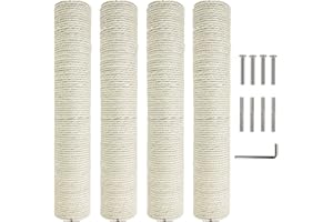 Kathson 4PCS Cat Scratching Post Replacement 15" Natural Jute Spare Extension Scratch Post for Cats Tree DIY Craft Refill Pole Parts Hemp Rope Scratcher Climbing Perch for Indoor Kitten White