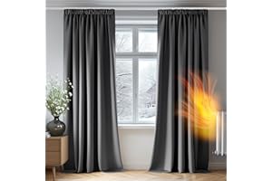 ‎DECONOVO Deconovo Vorhänge mit Kräuselband Blickdicht Kälteschutz Vorhang Verdunkelung Gardinen Wohnzimmer, 175x140 cm(HöhexBreite), Dunkelgrau, 2er Set