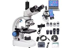 QQ CAT Trinocular Microscopes, 200X-5,000X Compound Biological Microscopes With Electronic Eyepieces, Mechanical Stage & Phone Adapter for Students, Adults, Beginners, Laboratory Teaching Gifts