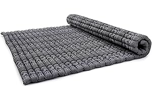 LEEWADEE Roll-Up Thai Mattress, 200x105x5 cm, Guest Bed Yoga Floor Mat Thai Massage Pad XL Twinsize Eco-Friendly Organic And Natural, Kapok, Black White