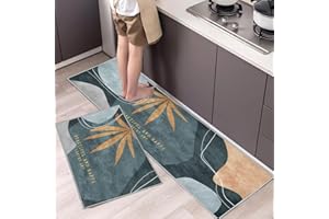 Hoimlm Set di 2 tappetini da cucina, antiscivolo, assorbono acqua e olio, da cucina, antipolvere, per interni (foglia d'acero, 43 x 75 + 43 x 150 cm)