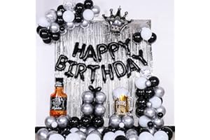 FUWANE Happy Birthday Decorations for Men, 94pcs Black and Sliver Party Decorations for Men Women Boys Happy Birthday Banner Balloons with Sliver Foil Fringe Curtains,Party Supplies for 30th 40th 50th 60th