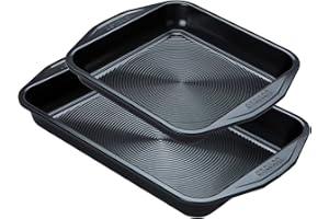 Circulon Ultimum Non Stick Baking Trays Set of 2 - Deep Roasting Tin 39.5 x 25cm and Square Baking Tray 23 x 23cm, Freezer and Dishwasher Safe Carbon Steel Bakeware, Black