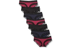 Iris & Lilly Braga Hípster de Algodón y Encaje Mujer, Pack de 7